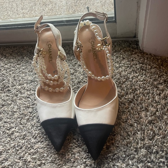 Chanel slingback pearl vintage heels size 6 - Picture 4 of 14